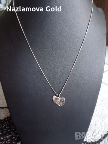 Колие сребърно с ДВА медальона Сърца, снимка 4 - Бижутерийни комплекти - 45202016