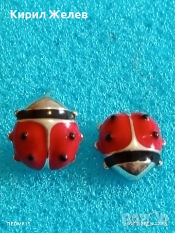 Сребърни обеци във формата на КАЛИНКА 🐞с червен емайл и черни точки 39702, снимка 4 - Обеци - 52719718
