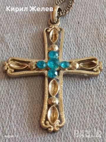 СРЕБРИСТ ГЕРДАН с КРЪСТ и ИНКРУСТИРАНИ СИНИ КАМЪНИ ТЮРКОАЗ ТОПАЗ 52231, снимка 8 - Колиета, медальони, синджири - 52501130