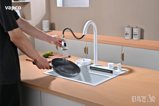 Бяла мултифункционална кухненска мивка 50см, снимка 7 - Мивки - 50954158