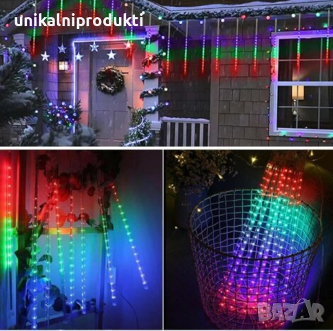 Соларни коледни лампички LED Многоцветна светлина 3м х 30см падащ сняг, снимка 3 - Лед осветление - 52240458