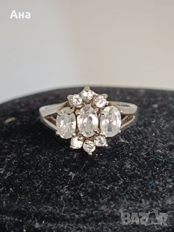 Красив сребърен пръстен Цвете маркиран с циркони, снимка 3 - Пръстени - 45860902