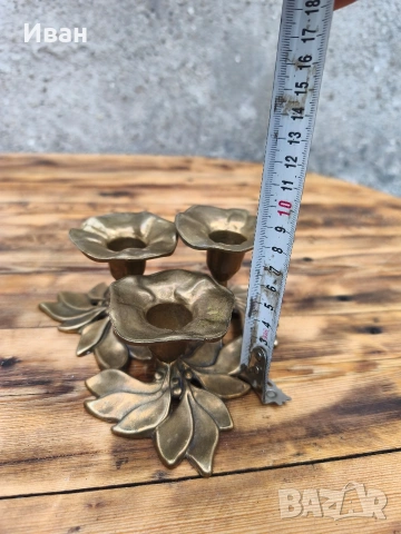 Троен месингов свещник , снимка 13 - Антикварни и старинни предмети - 54103638