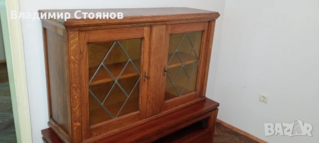 Дървен шкаф за книги + секция (дърворезба), снимка 8 - Шкафове - 50703468