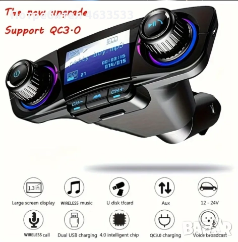 Мултимедия All in One- Bluetooth, Handsfree, MP3 player, Aux,USB, Card,MP3,USB charger, Card Reader