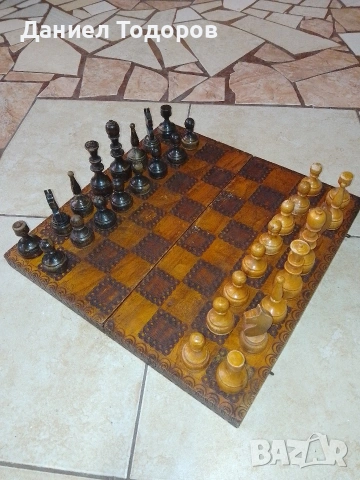 Стар дървен шах .Размери - 34 х 34см. ., снимка 6 - Шах и табла - 50749275