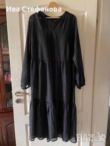 Нова разкошна черна дълга стилна ежедневна елегантна  рокля волани къдри , снимка 1 - Рокли - 45130432