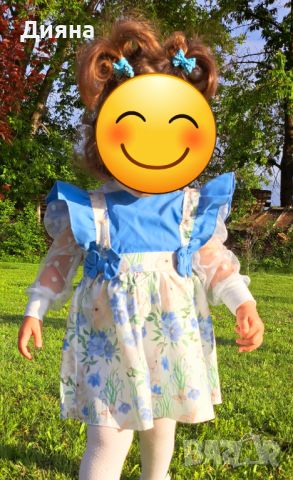 Детска синя рокля на зайчета и цветя , снимка 3 - Бебешки рокли - 45751585