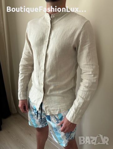 Мъжки ленени ризи 100% лен Италия, снимка 8 - Ризи - 46414476