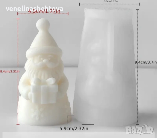 3D Дядо Коледа с шапка подаръче Силиконов молд форма за свещи гипс сапун смола , снимка 5 - Форми - 51957250