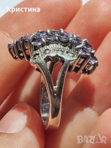 Красив италиански сребърен пръстен с Аметисти и марказити , снимка 8 - Пръстени - 45479083