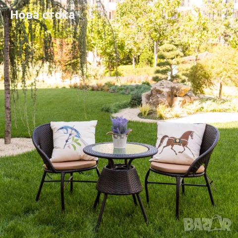 Градински комплект – маса с 2 стола, кафяв цвят, снимка 1