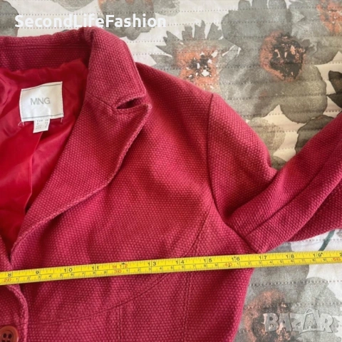 Дамско сако Mango MNG с 2 копчета, памучно, размер XS, бордо, снимка 4 - Сака - 53274848