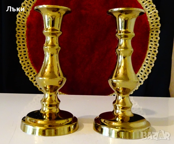 Английски бронзови свещници,дебела позлата,печат. 