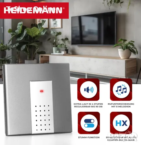 Безжичен звънец радиогонг Heidemann FUNKGONG-Set HX Square, снимка 6 - Други стоки за дома - 42283941