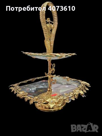 Луксозна двуетажна декорация в златисто със стъклени основи, снимка 4 - Статуетки - 45387804