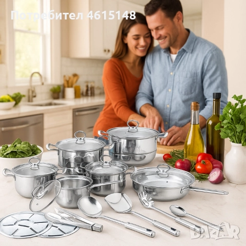 Премиум комплект съдове и прибори за готвене от неръждаема стомана – 18 части, снимка 4 - Съдове за готвене - 51965128