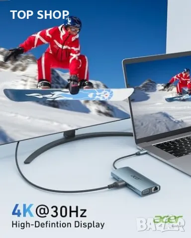 Нов 9 в 1 USB C Хъб с PD Зареждане, HDMI 4K, Ethernet Адаптер Докинг, снимка 7 - Мрежови адаптери - 49451196
