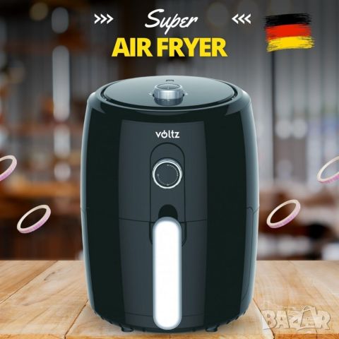 Фритюрник с горещ въздух Air Fryer Voltz V51980L, 1000W, 2 литра, 80-200 C, Таймер, Черен - 2 ГОДИНИ, снимка 4 - Фритюрници - 46440925