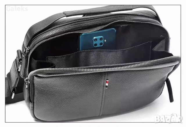 Мъжка, елитна бутикова кожена чанта за през рамо /Елегантна с правоъгълен дизайн!, снимка 14 - Чанти - 53117681