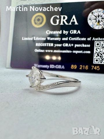 Сребърен пръстен с мойсанит (Диамант) 1 карат, снимка 8 - Пръстени - 54152340