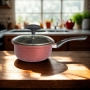 Касерола с капак Rosberg, 16 см, 1.6 л, Мраморно незалепващо покритие, Индукция, Бордо меланж, снимка 2