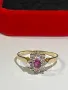 Златен пръстен с 8 диаманта/брилянта и 1 рубин, снимка 2