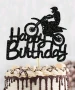 Мотор моторист Байкър мотоциклет Happy Birthday черен син брокатен топер картонен топер за торта, снимка 5