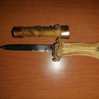 Стар нож с дръжка от рог и кания от орех с камъни, снимка 14 - Ножове - 44295527
