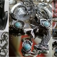 Красив себърен комплект русалки с ларимар, снимка 1 - Колиета, медальони, синджири - 45485211