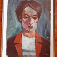 Портрет на мъж от худ. Стефан Гацев , маслени бои на картон., снимка 5 - Антикварни и старинни предмети - 45254946