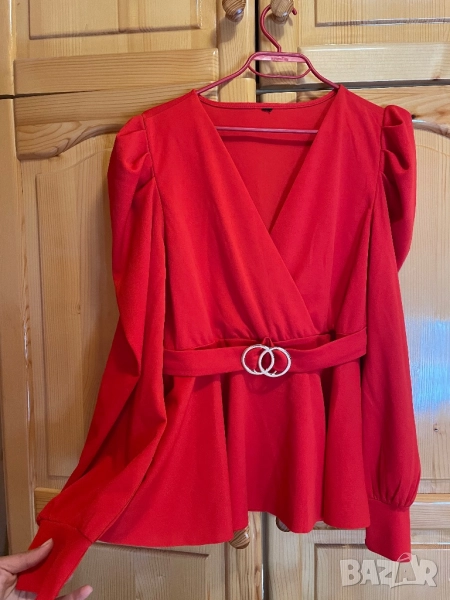 Червеникава елегантна блуза, М-Л, снимка 1