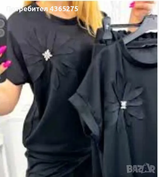 дамски комплекти няколко цвята с къс ръкав и декорация цвете, снимка 1