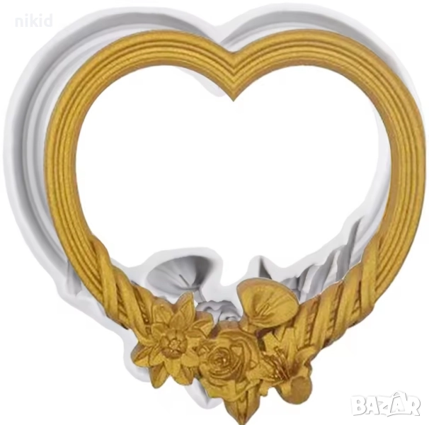  Сърце рамка с цветя фунийка силиконов молд форма фондан декор украса, снимка 1