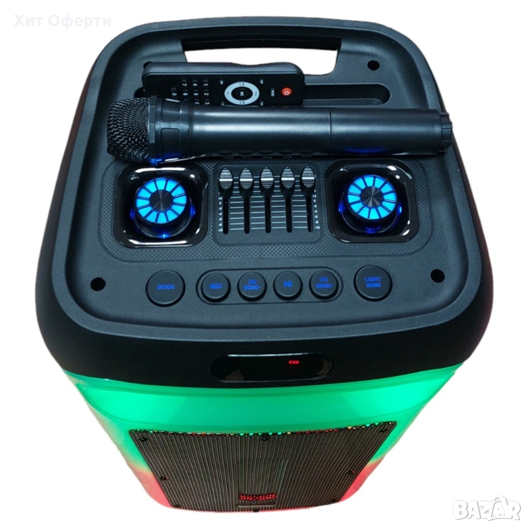 Преносима светеща караоке тонколона с микрофон и дистанционно управление, снимка 1