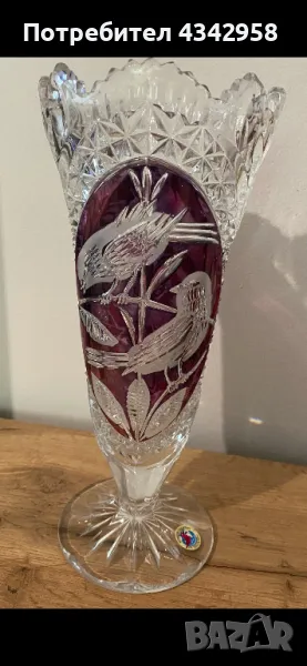 Hofbauer collection. Vintage 1960-1970г.Кристална ваза с птици., снимка 1