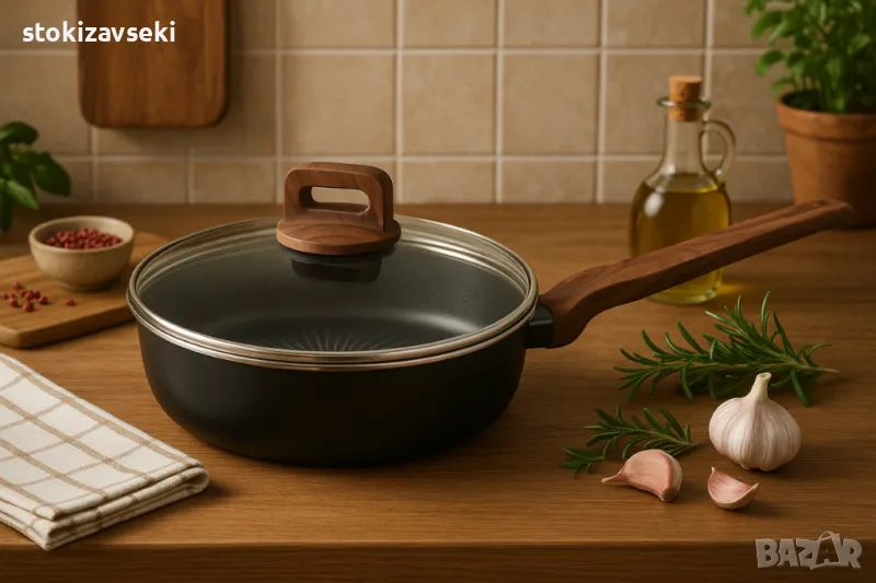 Тиган с капак Voltz Paris, 24x6.3см., Дълбок, Топлинен сензор, Кован алуминий, Незалеп. покритие, снимка 1