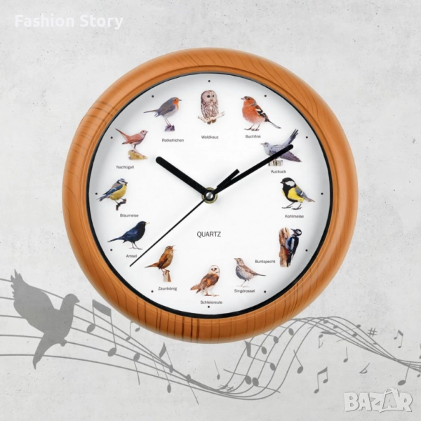 Стенен часовник с автентични птичи песни – природа във всеки час, снимка 1
