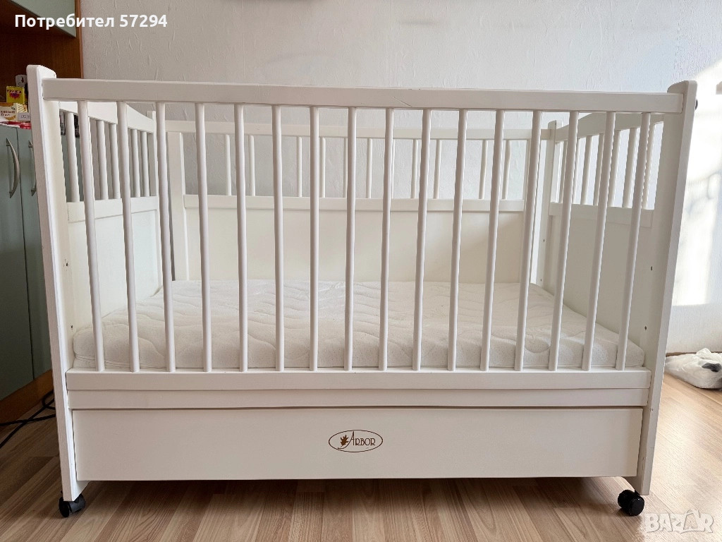 Дървено детско креватче Арбор -120/60см + матрак, снимка 1