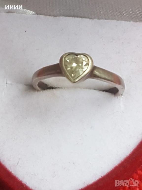 Сребърен пръстен с камък сърце, снимка 1