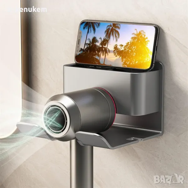 НОВА! Стойка за сешоар, за монтаж на стена, без пробиване, снимка 1