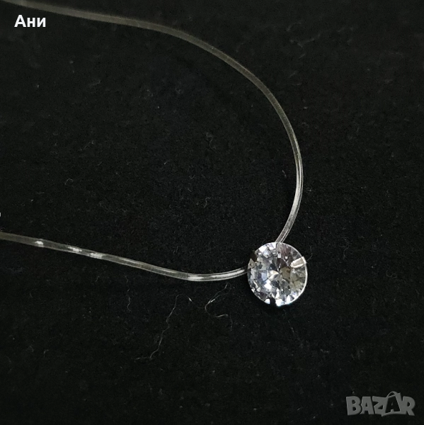 Нежно колие на безцветна корда с камък цирконий нови модели, снимка 1