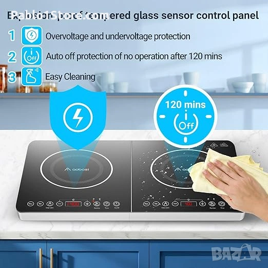 Индукционен котлон, преносим котлон Aobosi с двоен индукционен котлон и функция за поддържане на топ, снимка 1