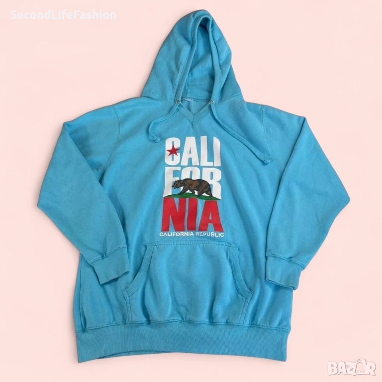 Суитшърти с качулка и ретро надпис с надпис Californian flag размер L, син., снимка 1