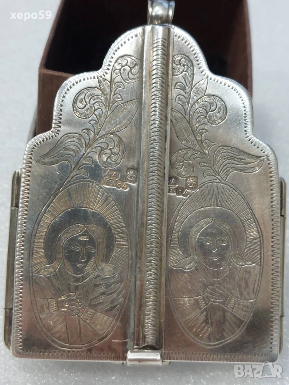 Сребърна икона триптих със седеф/сребро 84 Русия, снимка 1
