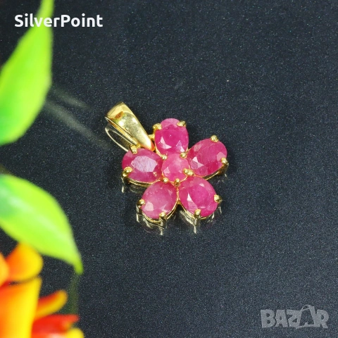 Сребърна висулка с натурални Рубини от Бирма и сертификат , снимка 2 - Колиета, медальони, синджири - 54222482