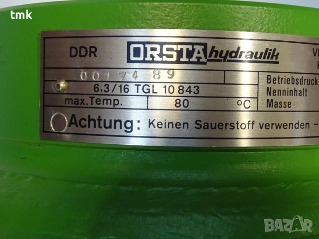 Хидроакумулатор Orsta Hydraulic 6.3/16 TGL 10843 Diaphragm Accumulator 160Bar 6.3L, снимка 4 - Резервни части за машини - 50550830