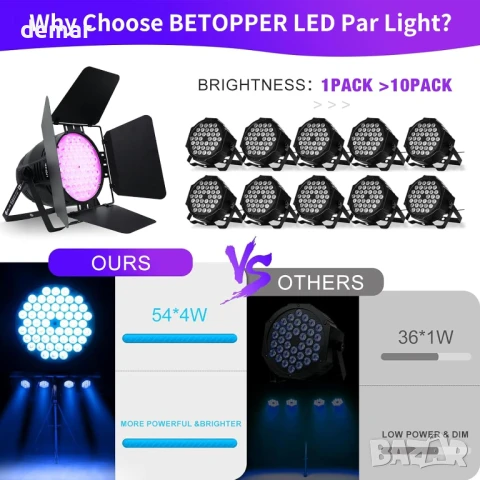 Сценично осветление с ламели Betopper 200W, CRI/RA>90 RGBW 4в1,5000 Lm, снимка 2 - Светкавици, студийно осветление - 50756381