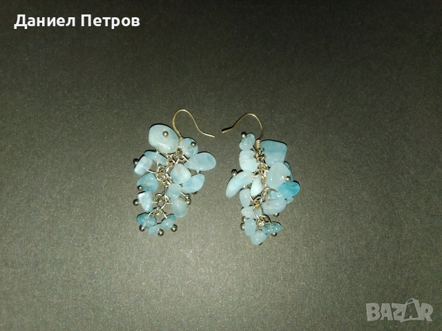 Висящи обеци със син камък, снимка 2 - Обеци - 54085144