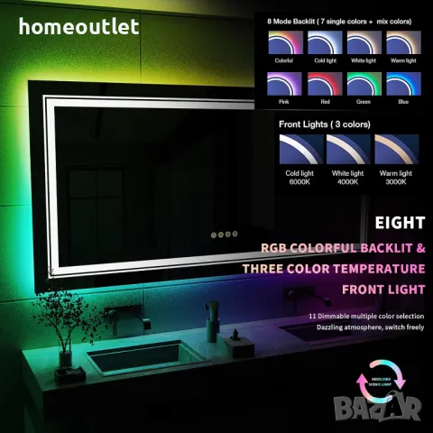 ПРОМОЦИЯ Стенно огледало с LED осветление и правоъгълна форма LUVODI KC-JJ1821-EU, снимка 8 - Огледала - 49674975